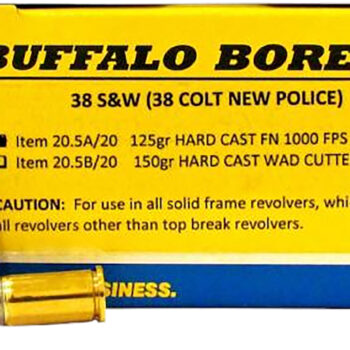 Buffalo Bore Ammunition 205A20 Personal Defense Strictly Business 38S&W 125gr Hard Cast Flat Nose 20 Per Box/12 Case