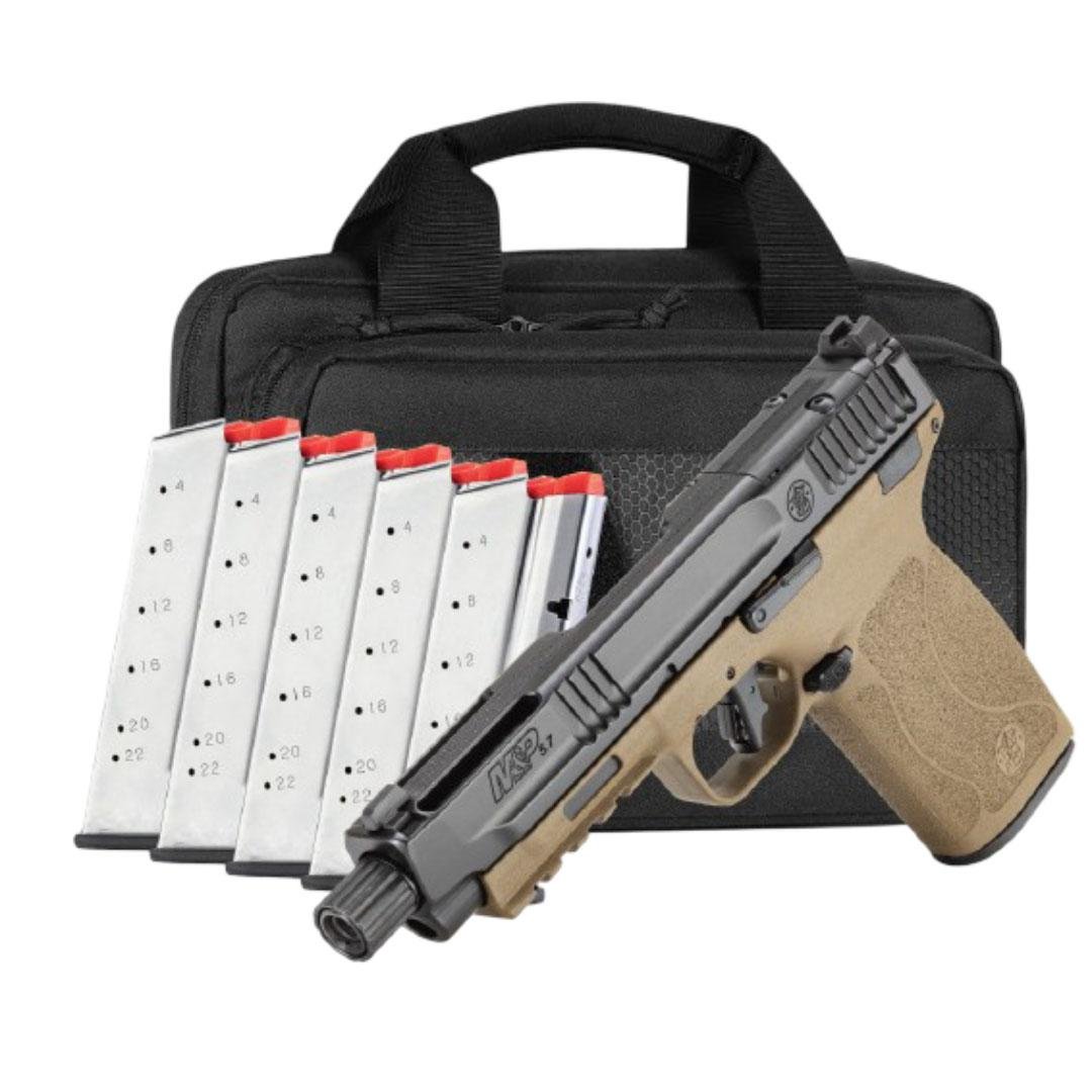 S&W M&P 5.7 Two-Tone OR FDE NTS Carry On Bundle 5.7x28 22rd Magazines(6) 5" Barrel Savior Specialist Bag 3 S&W M&P 5.7 Two-Tone OR FDE NTS Carry On Bundle 5.7x28 22rd Magazines(6) 5" Barrel Savior Specialist Bag