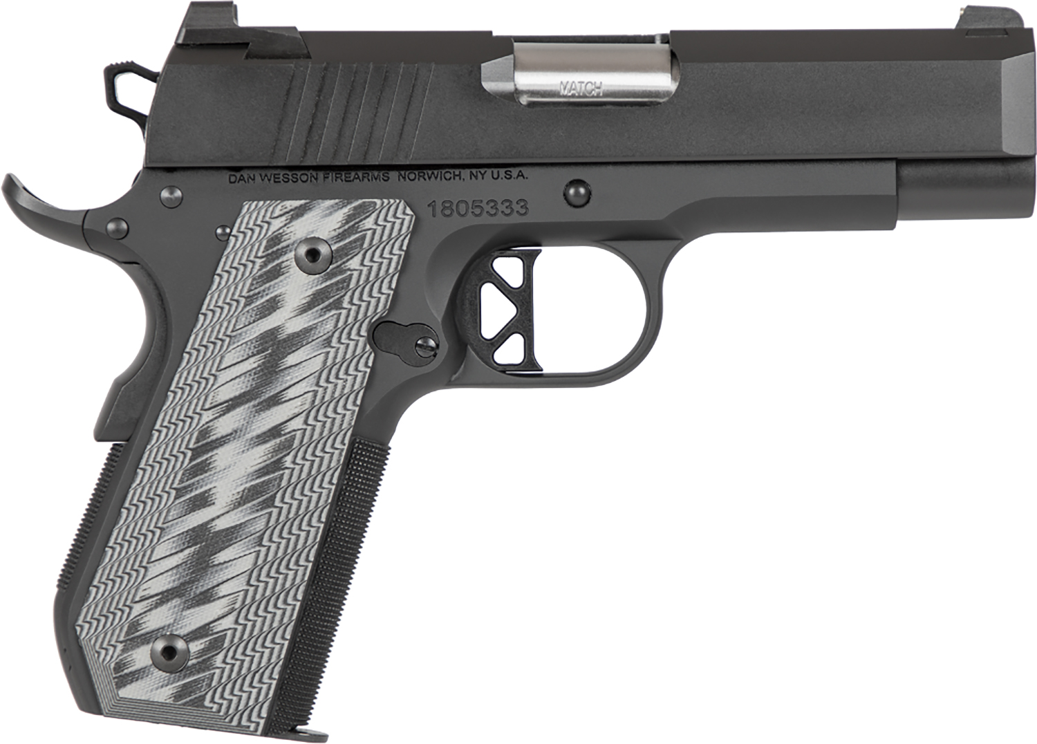 Dan Wesson 01883 ECP Compact Frame 45 ACP 8+1 4" Stainless Bull Barrel Black Duty Serrated Stainless Steel Slide Black Aluminum Frame wBeavertail Black/Gray G10 Grip 3 Dan Wesson 01883 ECP Compact Frame 45 ACP 8+1 4" Stainless Bull Barrel Black Duty Serrated Stainless Steel Slide Black Aluminum Frame wBeavertail Black/Gray G10 Grip