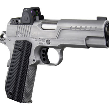 Ed Brown FX2SS FX2  45 ACP 7+1 4.25" Recessed Crown Barrel, Stainless Steel Engraved American Flag/Serrated Slide, Stainless Steel Frame, Trijicon RMRcc 3.25 MOA Sight