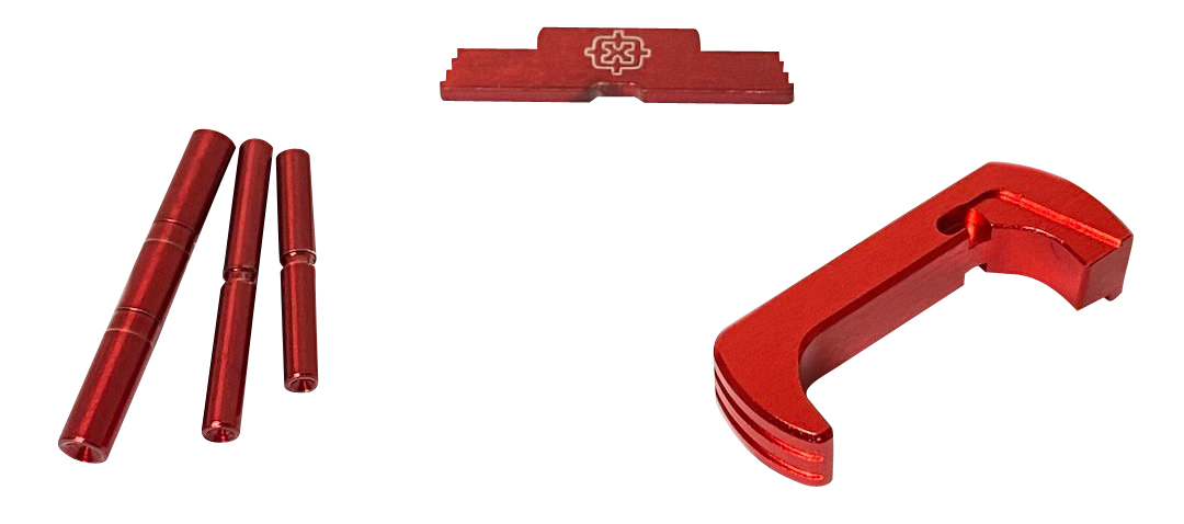 Cross Armory CRGOKRD 3 Piece Kit Extended Compatible w/Glock Gen1-3 Red Anodized Steel/Aluminum 3 Cross Armory CRGOKRD 3 Piece Kit Extended Compatible w/Glock Gen1-3 Red Anodized Steel/Aluminum