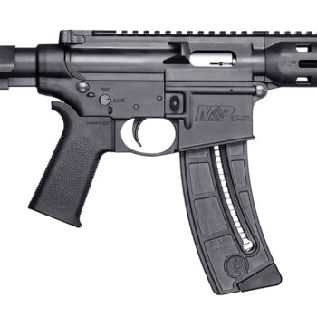 Smith & Wesson 13321 M&P15  Pistol 22 LR 8" Black Carbon Steel Barrel 25+1, Black SB Tactical SBA3 Adjustable Arm Brace Stock, Black Magpul MOE Grip, Manual Safety, Optics Ready