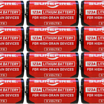 SureFire SF12ABBCS 123A Batteries  Red/Black 3.0 Volts 1,550 mAh (12) Single Package Clamshell