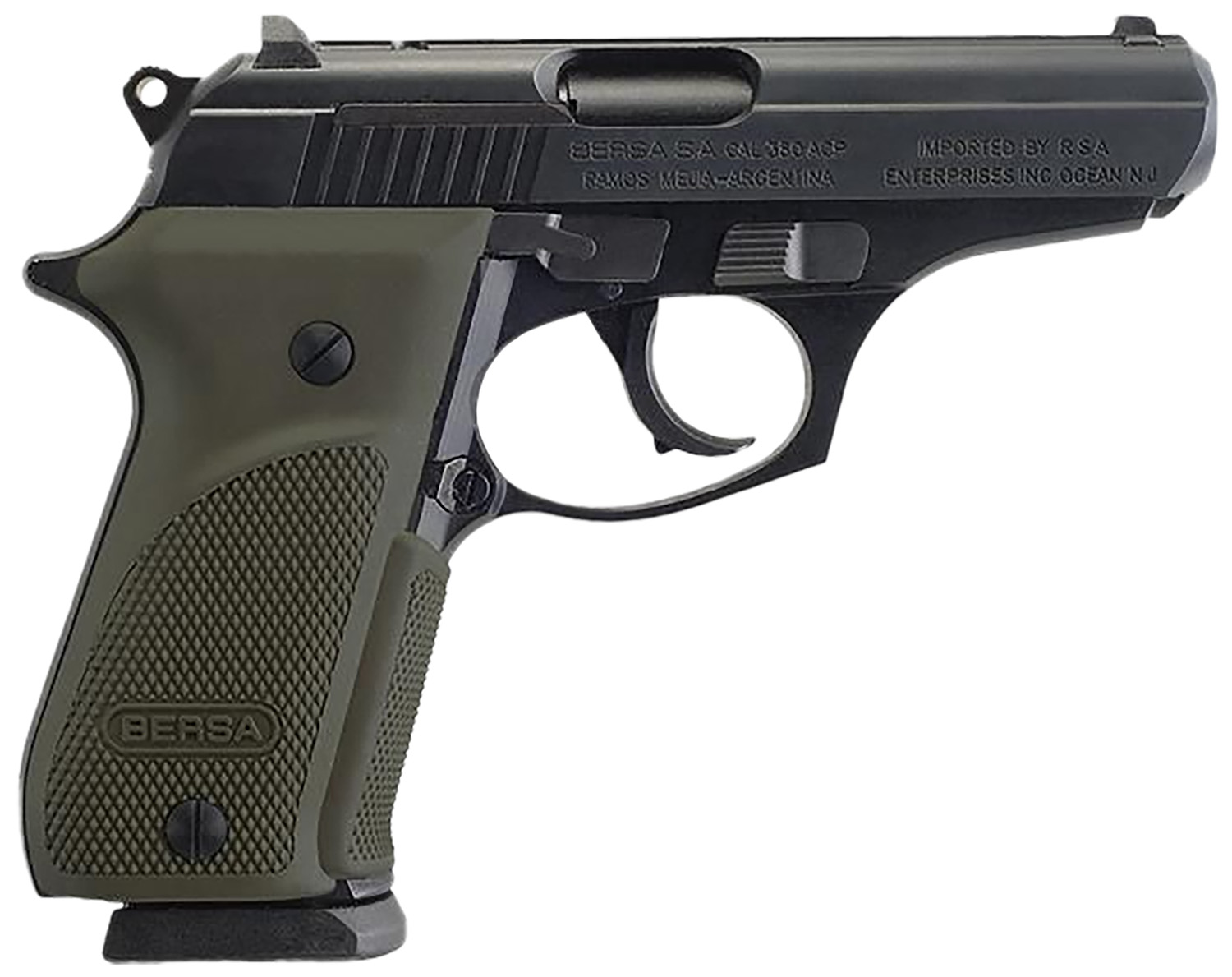 Bersa T380PMC Thunder Combat Sub-Compact Frame 380 ACP 15+1, 3.50" Black Steel Barrel, Matte Black Serrated Steel Slide & Aluminum Frame w/Beavertail, Olive Wrap-Around Grip 3 Bersa T380PMC Thunder Combat Sub-Compact Frame 380 ACP 15+1, 3.50" Black Steel Barrel, Matte Black Serrated Steel Slide & Aluminum Frame w/Beavertail, Olive Wrap-Around Grip