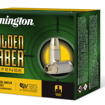 Remington Ammunition 27603 Golden Saber Defense 9mmLuger+P 124gr Brass Jacketed Hollow Point 20 Per Box/25 Case