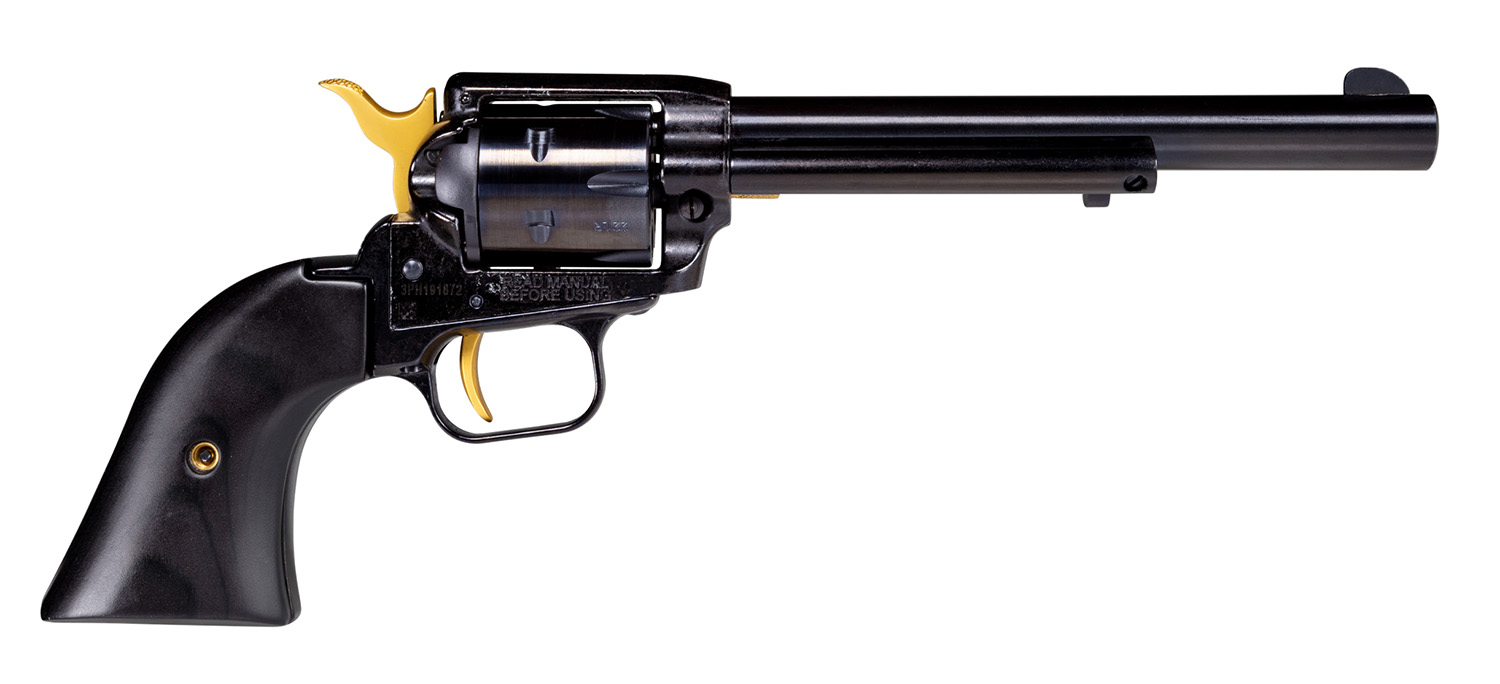 Heritage Mfg RR22B4-GLD Rough Rider 22 LR 6 Shot 4.75" Black Oxide Alloy Steel Barrel, Black w/Gold Accents Zinc Alloy Frame, Black Oxide Cylinder, Black Laminate Wood Grip 3 Heritage Mfg RR22B4-GLD Rough Rider 22 LR 6 Shot 4.75" Black Oxide Alloy Steel Barrel, Black w/Gold Accents Zinc Alloy Frame, Black Oxide Cylinder, Black Laminate Wood Grip