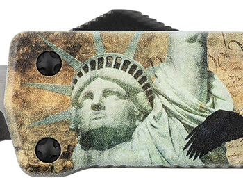 Templar Knife SZLIB221 Premium Weighted Liberty Small 3" OTF Tanto Plain Black Oxide Stonewashed D2 Steel Blade, 4.50" Gold w/Statue of Liberty/Flag/Eagle Aluminum Zinc Alloy Handle