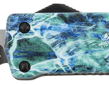 Templar Knife SZMOS321 Premium Weighted  Small 3" OTF Drop Point Plain Black Oxide Stonewashed D2 Steel Blade, 4.50" Mossy Oak Seafoam Aluminum Zinc Alloy Handle