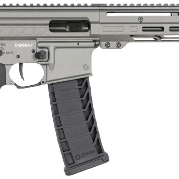 CMMG 94A6867TNG Dissent MK4 9mm Luger 33+1 6.50", Tungsten Gray Rec, Picatinny Brace Adapter, 5.50" M-LOK Handguard, Left Side Charging Handle, Zeroed Linear Comp, Zeroed Drop-In Single Stage Trigger