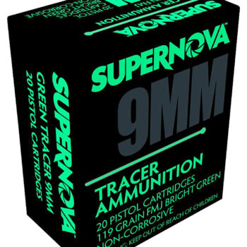 Supernova PMSN9MMG Green Tracer Non Corrosive 9mm Luger 119 Gr Full Metal Jacket 20 Per Box/ 50 Cs