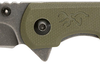 Browning 3220507 Branded Rock  EDC 3" Folding Tanto Plain Black Stonewashed 7Cr17MoV SS Blade OD Green, G10 Handle