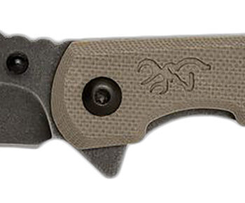 Browning 3220512 Branded Rock  EDC 3" Folding Wharncliffe Plain Black Stonewashed 7Cr17MoV SS Blade, Flat Dark Earth G10 Handle