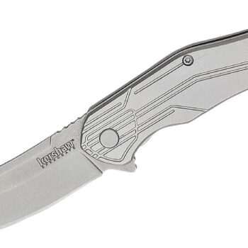 Kershaw 1380X Husker  EDC 3" Folding Trailing Point Plain Bead Blasted 8Cr13MoV SS Blade, Stonewashed Stainless Steel Handle, Clamshell Packaging