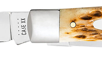 Case 00164 Trapper  Medium 3.25"/3.27" Folding Clip Point/Spey Plain Mirror Polished Tru-Sharp SS Blade Peach Seed Jigged Amber Bone Handle