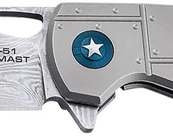 Boker 01BO910DAM P-51 Damast  3.35" Drop Point Plain Silver Acid Etch Damascus Blade Titanium Handle