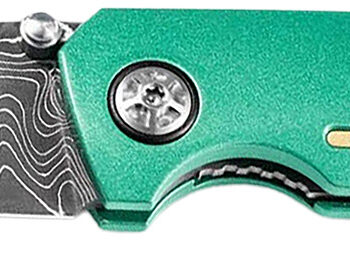 Boker 111102DAM   3.22" Drop Point Plain Damascus Blade Green Aluminum Handle