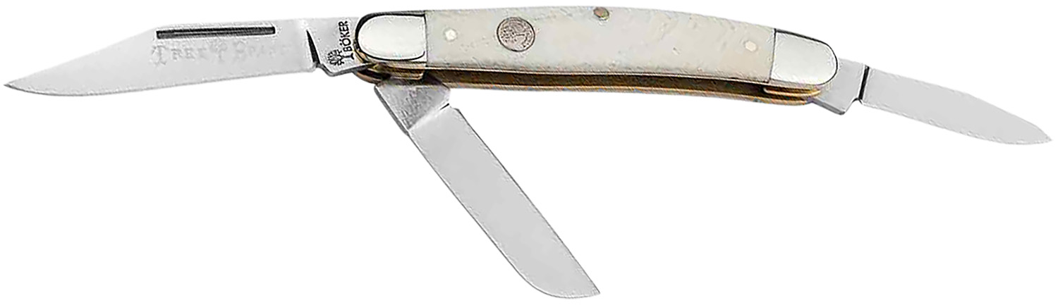 Boker 110854 Stockman Traditional Medium Clip Point/Sheepsfoot/Spey Plain D2 Steel Blade Smooth White Bone Handle 3 Boker 110854 Stockman Traditional Medium Clip Point/Sheepsfoot/Spey Plain D2 Steel Blade Smooth White Bone Handle