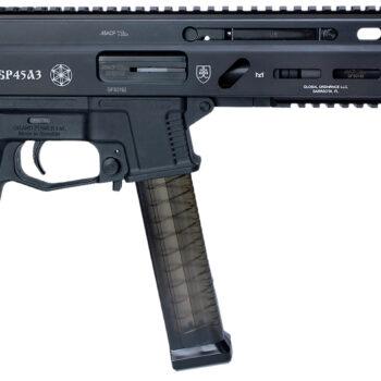 Grand Power 197892003506 SP45A3 Stribog 45 ACP 20+1 8" Black Threaded Barrel, Black Hardcoat Anodize Aluminum/Polymer Receiver w/Picatinny Rail, QD Sling Sockets, Black Polymer Grip, Ambidextrous