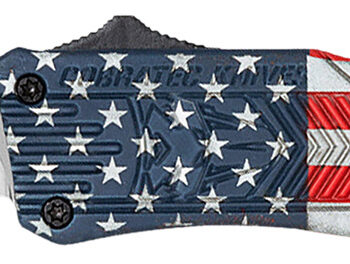 CobraTec Knives SUSACTK1SDNS CTK-1 American Flag Small 2.75" OTF Drop Point Plain D2 Steel Blade, 4.25" Red/White/Blue Flag Cerakote Aluminum Alloy Handle