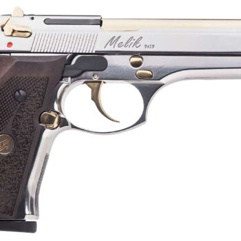 Derya Firearms MELIK9.NG.TR Melik  9mm Luger 17+1 4.90" Gold TiN Steel Barrel, Black Melonite Serrated Steel Slide,  Black Aluminum Frame, Black Polymer Grip