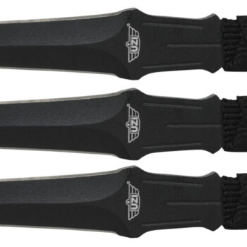 Uzi Accessories UZKTRW003 Throwing Knives  3" Fixed Straight Back Plain Black Stainless Steel Blade Black Nylon Cord Wrapped Handle