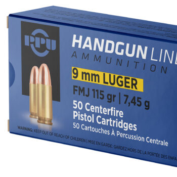PPU PPH9F1 Handgun  9mmLuger 115gr Full Metal Jacket 50 Per Box/20 Case