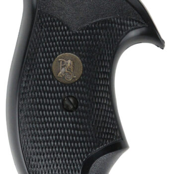 Pachmayr 03252 Compact Grip Checkered Black Rubber with Finger Grooves for S&W J Frame with Round Butt