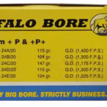 Buffalo Bore Ammunition 24D20 Personal Defense Strictly Business 9mmLuger +P 115gr Jacket Hollow Point 20 Per Box/12 Case