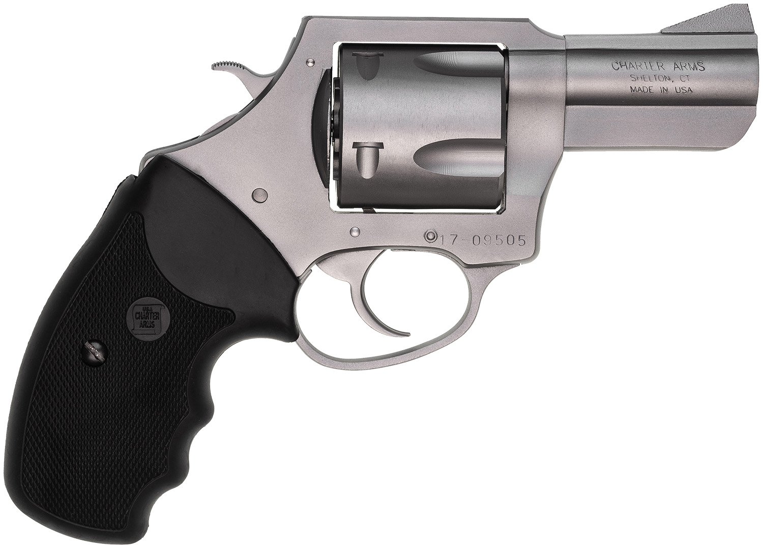 Charter Arms 74520 Pitbull 45 ACP 5rd, 2.50" Matte Stainless Steel Barrel, Cylinder & Frame, Standard Hammer, Finger Grooved Black Rubber Grip 3 Charter Arms 74520 Pitbull 45 ACP 5rd, 2.50" Matte Stainless Steel Barrel, Cylinder & Frame, Standard Hammer, Finger Grooved Black Rubber Grip