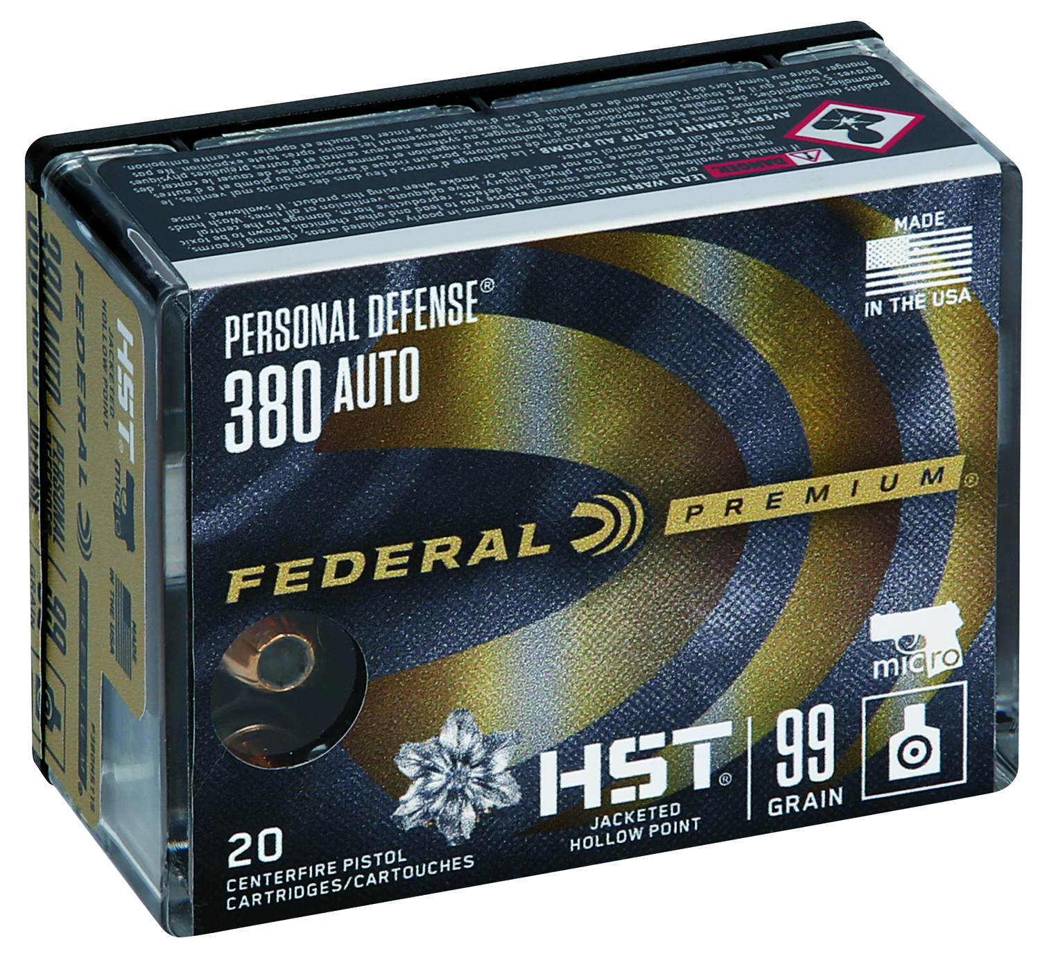 Federal P380HST1S Premium Personal Defense Micro 380ACP 99gr HST Jacketed Hollow Point 20 Per Box/10 Case 3 Federal P380HST1S Premium Personal Defense Micro 380ACP 99gr HST Jacketed Hollow Point 20 Per Box/10 Case
