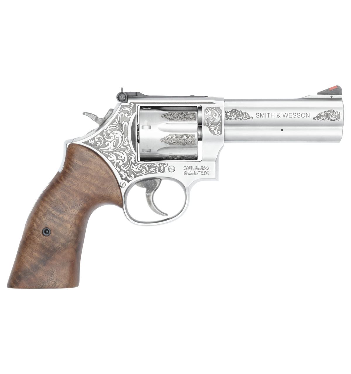 S&W Model 686 Plus Engraved Handgun .357 Mag/38 Spl 7rd Capacity 4.13" Stainless Barrel Walnut Grips 3 S&W Model 686 Plus Engraved Handgun .357 Mag/38 Spl 7rd Capacity 4.13" Stainless Barrel Walnut Grips