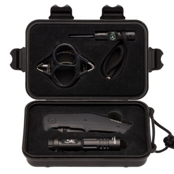 Browning 3220288 Outdoorsman Survival Kit 3.50" Folding Drop Point Plain Black Stonewashed 8Cr13MoV SS Blade/Black G10 Handle Includes Storage Case/Flashlight/Wire Saw/Fire Flint/Compass/Whistle