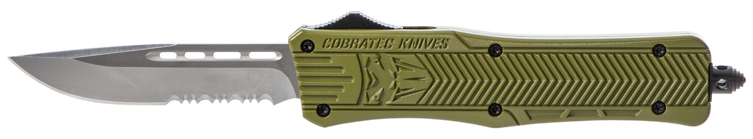 CobraTec Knives MODCTK1MDS CTK-1 Medium 3" OTF Drop Point Part Serrated D2 Steel Blade/OD Green Aluminum Handle Features Glass Breaker Includes Pocket Clip 3 CobraTec Knives MODCTK1MDS CTK-1 Medium 3" OTF Drop Point Part Serrated D2 Steel Blade/OD Green Aluminum Handle Features Glass Breaker Includes Pocket Clip
