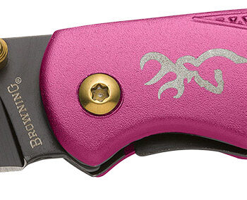 Browning 3220343 Prism 3  EDC Folding 2.38" Plain Black Oxide 7Cr17MoV SS Blade, Plum w/Brass Accents & Logo Anodized Aluminum Handle, Includes Pocket Clip
