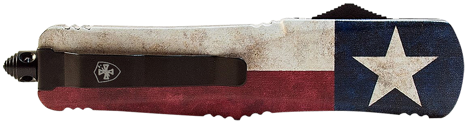 Templar Knife LCAP331 Gen II Captain Large 3.50" OTF Drop Point Plain Black Oxide Stonewashed 440C SS Blade, 5.25" Red/White/Blue w/Star Aluminum Handle Glass Breaker 3 Templar Knife LCAP331 Gen II Captain Large 3.50" OTF Drop Point Plain Black Oxide Stonewashed 440C SS Blade, 5.25" Red/White/Blue w/Star Aluminum Handle Glass Breaker