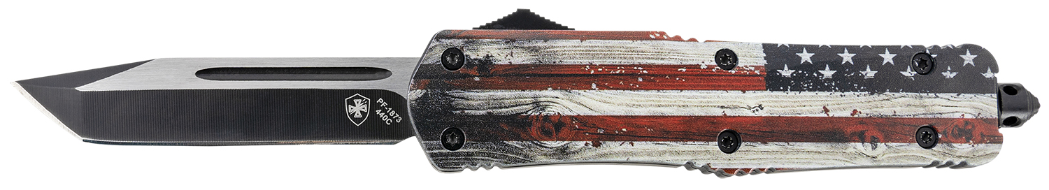 Templar Knife LWUS231 Gen II Wood US Flag Large 3.50" OTF Tanto Plain Black Oxide Stonewashed 440C SS Blade, 5.25" Painted Wood Grain US Flag Aluminum Handle, Glass Breaker 3 Templar Knife LWUS231 Gen II Wood US Flag Large 3.50" OTF Tanto Plain Black Oxide Stonewashed 440C SS Blade, 5.25" Painted Wood Grain US Flag Aluminum Handle, Glass Breaker