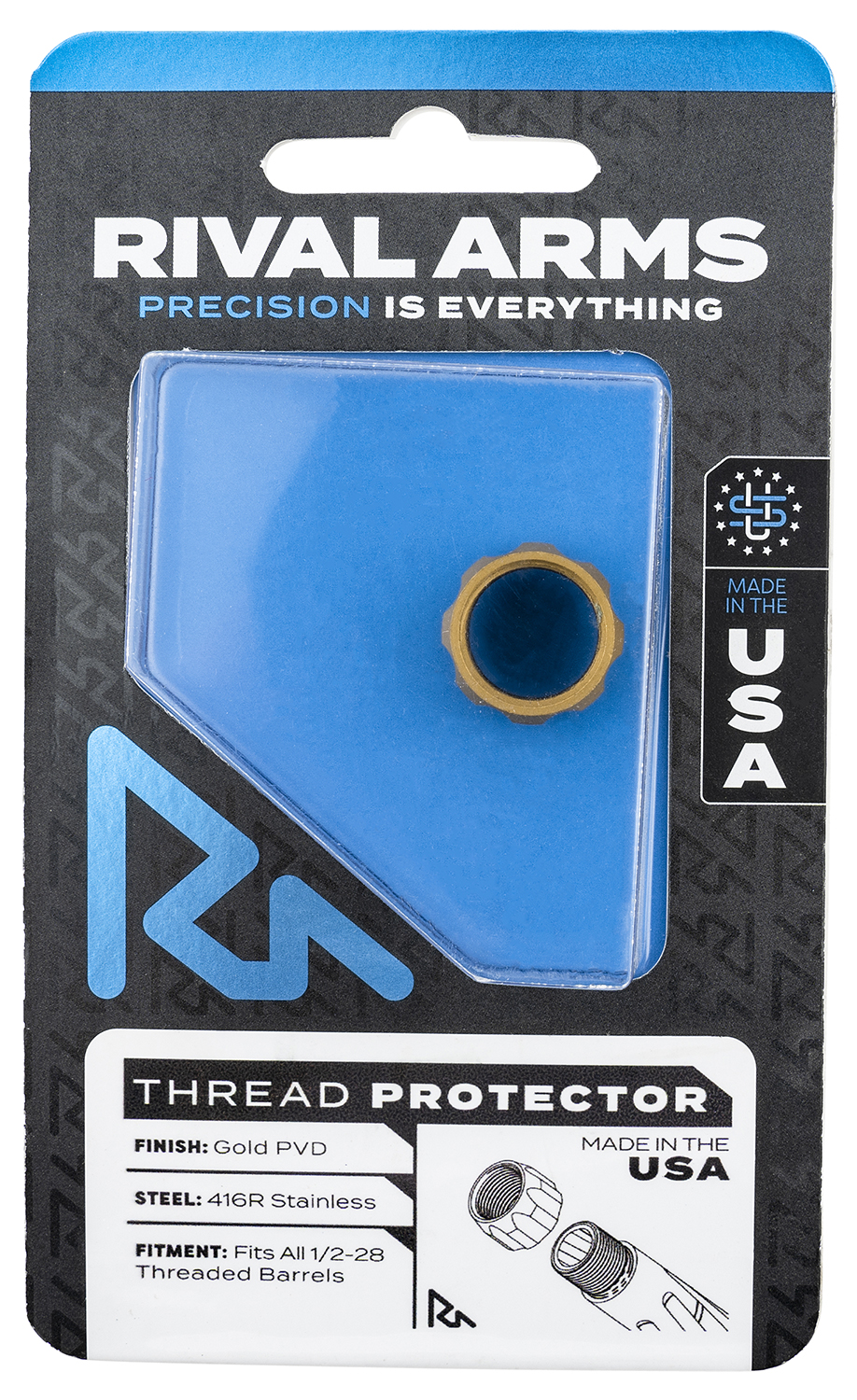 Rival Arms RARA300001E Thread Protector 9mm Luger Gold PVD 416R Stainless Steel 1/2"-28 tpi 3 Rival Arms RARA300001E Thread Protector 9mm Luger Gold PVD 416R Stainless Steel 1/2"-28 tpi