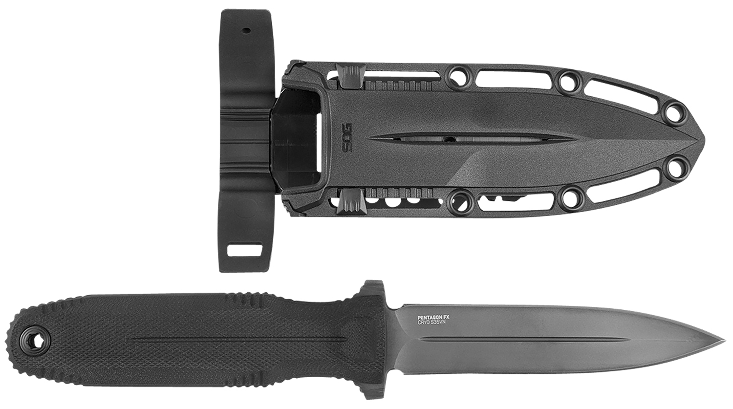 S.O.G SOG17610157 Pentagon FX 4.77" Fixed Spear Point Plain Black Titanium Nitride Cryo CPM S35VN Blade/G10 Blackout Handle 3 S.O.G SOG17610157 Pentagon FX 4.77" Fixed Spear Point Plain Black Titanium Nitride Cryo CPM S35VN Blade/G10 Blackout Handle