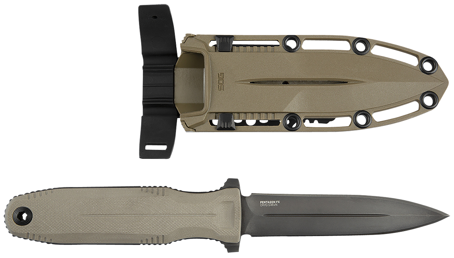 S.O.G SOG17610257 Pentagon FX 4.77" Fixed Spear Point Plain Black Titanium Nitride Cryo CPM S35VN Blade/G10 FLat Dark Earth Handle 3 S.O.G SOG17610257 Pentagon FX 4.77" Fixed Spear Point Plain Black Titanium Nitride Cryo CPM S35VN Blade/G10 FLat Dark Earth Handle