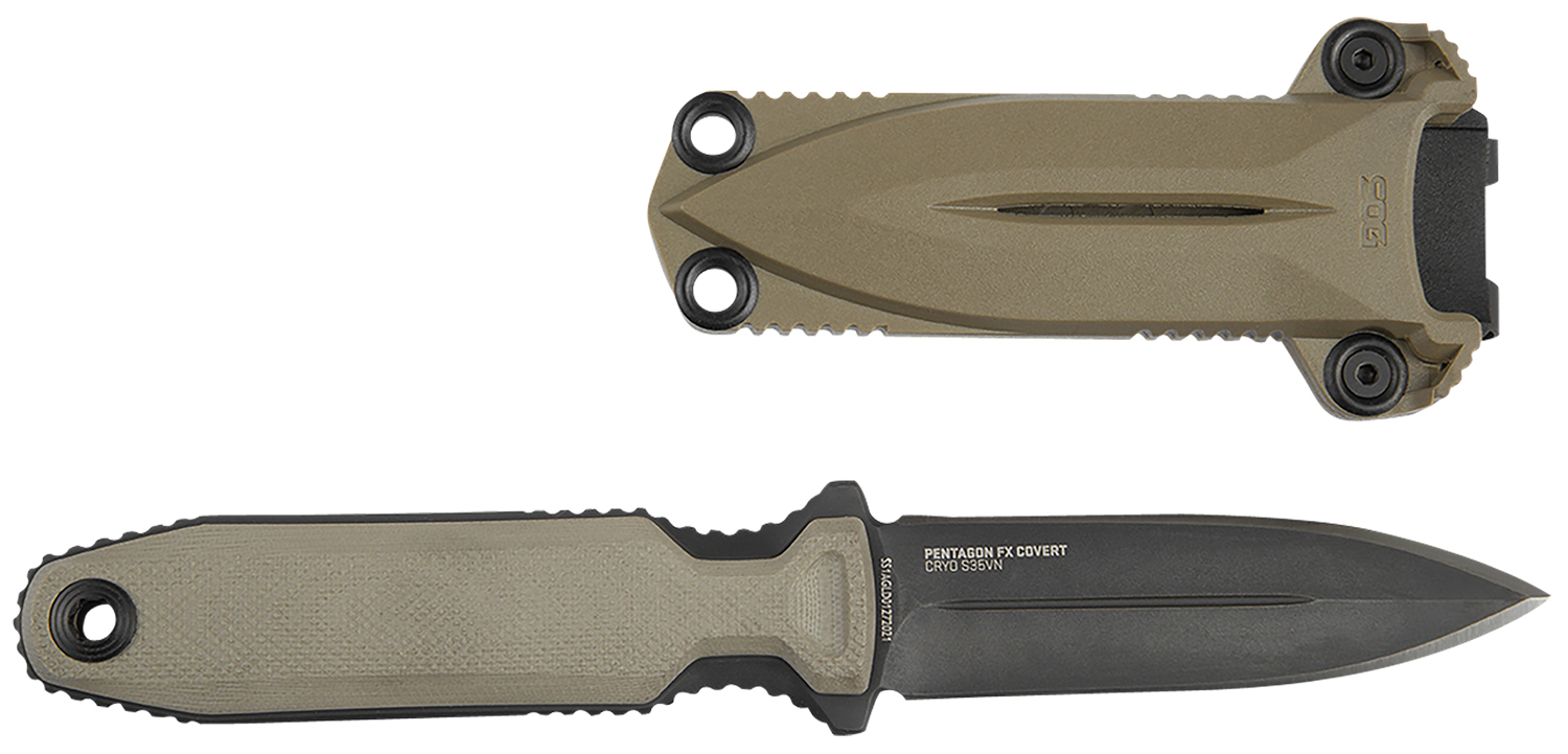 S.O.G SOG17610457 Pentagon FX Covert 3.41" Fixed Spear Point Plain Black Titanium Nitride Cryo CPM S35VN Blade/G10 Flat Dark Earth Handle 3 S.O.G SOG17610457 Pentagon FX Covert 3.41" Fixed Spear Point Plain Black Titanium Nitride Cryo CPM S35VN Blade/G10 Flat Dark Earth Handle