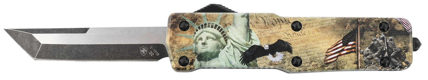 Templar Knife SZLIB221 Premium Weighted Liberty Small 3" OTF Tanto Plain Black Oxide Stonewashed D2 Steel Blade, 4.50" Gold w/Statue of Liberty/Flag/Eagle Aluminum Zinc Alloy Handle 3 Templar Knife SZLIB221 Premium Weighted Liberty Small 3" OTF Tanto Plain Black Oxide Stonewashed D2 Steel Blade, 4.50" Gold w/Statue of Liberty/Flag/Eagle Aluminum Zinc Alloy Handle