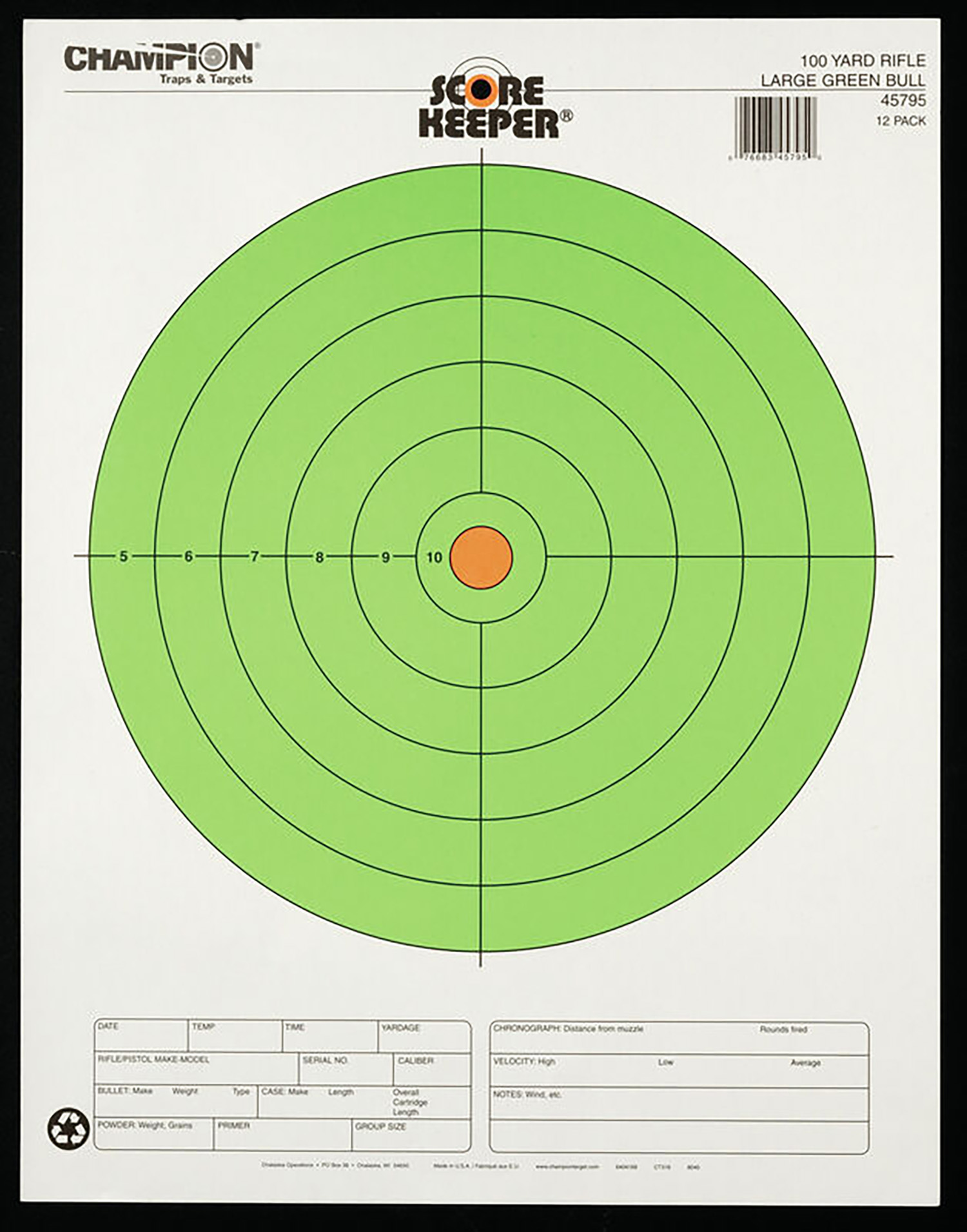 Champion Targets 45795 Score Keeper Bullseye Paper Hanging 100 yds Rifle Large Fluorescent Green & Orange 12 PK 3 Champion Targets 45795 Score Keeper Bullseye Paper Hanging 100 yds Rifle Large Fluorescent Green & Orange 12 PK