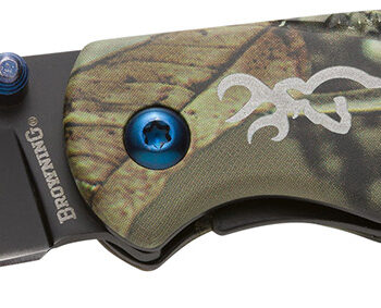 Browning 3220344 Prism 3  EDC Folding 2.38" Plain Black Oxide 7Cr17MoV SS Blade, Camo w/Brass Accents & Logo Anodized Aluminum Handle, Includes Pocket Clip