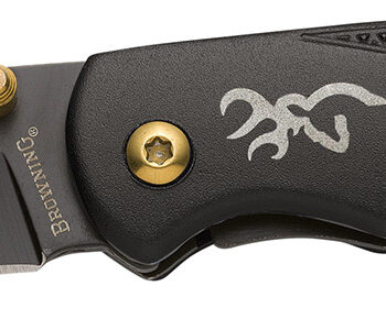 Browning 3220340 Prism 3  EDC Folding 2.38" Plain Black Oxide 7Cr17MoV SS Blade, Black w/Brass Accents & Logo Anodized Aluminum Handle, Includes Pocket Clip