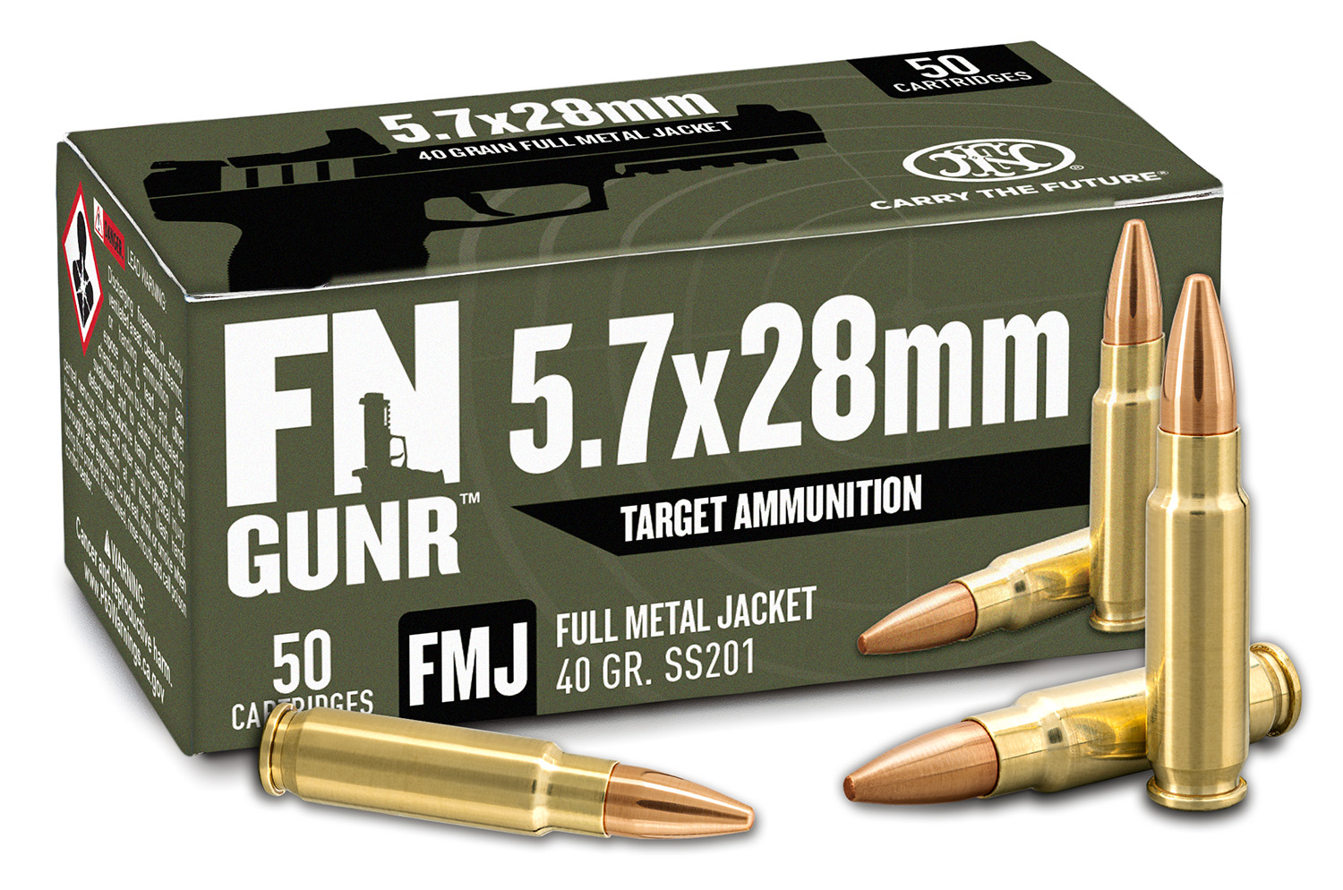 FN 10700032 GUNR 5.7x28mm 40gr Full Metal Jacket 50 Per Box/10 Case 3 FN 10700032 GUNR 5.7x28mm 40gr Full Metal Jacket 50 Per Box/10 Case