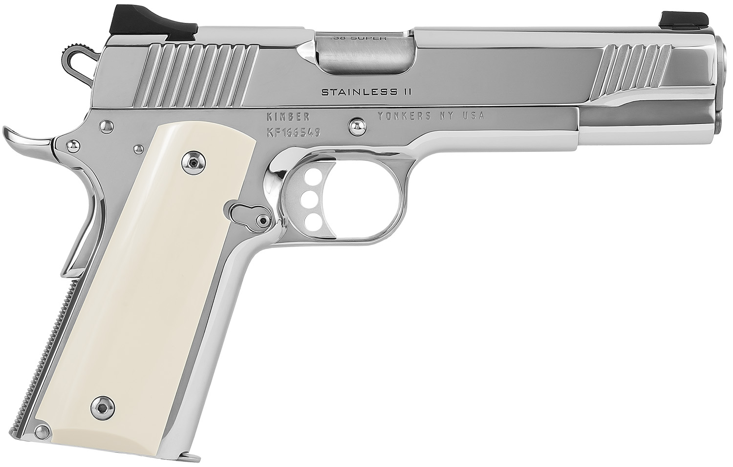Kimber Mfg.,inc 3200397 High Polished 38 Super 9+1 5" Front Serrations Stainless Steel Slide High Polished Bonded Smooth Ivory Grip 3 Kimber Mfg.,inc 3200397 High Polished 38 Super 9+1 5" Front Serrations Stainless Steel Slide High Polished Bonded Smooth Ivory Grip