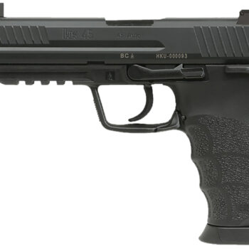 HK 81001117 HK45 V1 .45 ACP 10+1 4.46" Black Threaded Barrel, Black Cerakote Serrated Steel Slide, Black Polymer Frame w/Picatinny Rail, Ambidextrous
