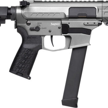 CMMG 99A290FTNG Banshee FE MkGs 9mm Luger 33+1 5" Black Nitride Threaded Barrel, M-LOK Handguard, Tungsten Cerakote Aluminum Receiver w/Picatinny Rail, Black Polymer CMMG RipBrace, CMMG Zeroed Grip