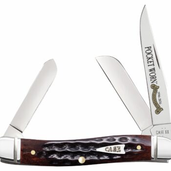 Case 55232 Pocket Worn Stockman Medium Folding Clip Point/Pen/Sheepsfoot Plain Tru-Sharp SS Blade, Mahogany Corn Cob Jigged Bone Handle