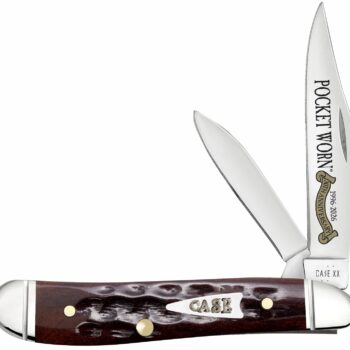 Case 55234 Pocket Worn Peanut Folding 2.26" Clip Point/1.50" Pen Plain Tru-Sharp SS Blade, Mahogany Corn Cob Jigged Bone Handle